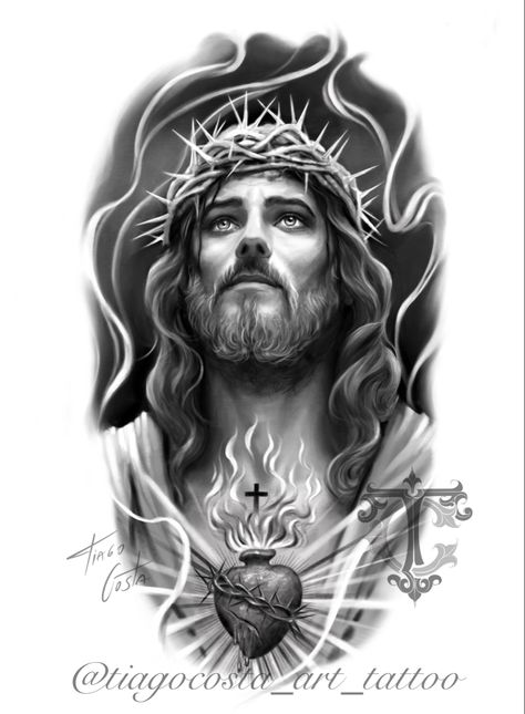 Jesus Christh #tattoo #tattooideas #draw #drawing #design #designtattoo #procreate Praying Hands Tattoo Design, Christus Tattoo, Mother Mary Tattoos, Religion Tattoos, Jesus Christ Tattoo, Jesus Tattoo Design, Heaven Tattoos, Mary Tattoo, Christ Tattoo