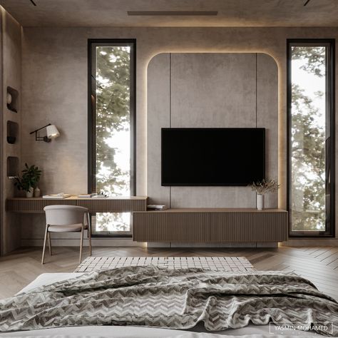 BoHo Bedroom Design :: Behance Bedroom Tv Wall Ideas, Bedroom Tv Unit Design, Tv Unit Bedroom, Brain Storming, Tv Unit Design Modern, Concrete Paint, Concrete Effect Paint, Stone Paint, Boho Bedroom Design