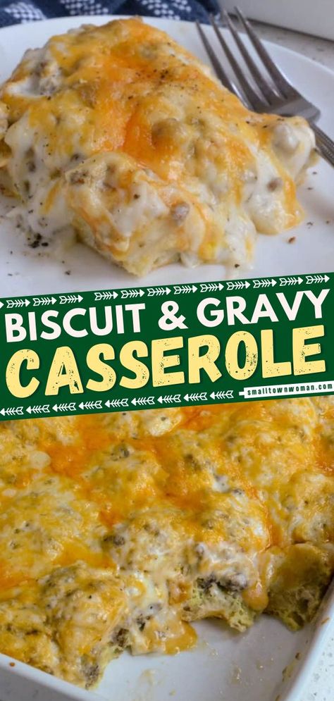 Biscuits and Gravy Casserole, breakfast ideas, brunch party Biscuit Gravy Casserole, White Sausage Gravy, Biscuit Gravy, Sausage Egg Bake, Best Biscuits And Gravy, Orange Bread Recipe, Gravy Casserole, White Sausage, Biscuits And Gravy Casserole