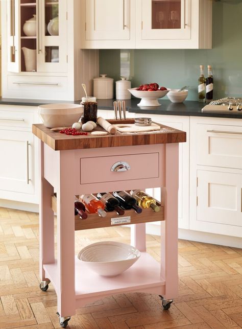 pink butchers block Kitchen Island Alternatives, Portable Island, Narrow Kitchen Island, Small Kitchen Island Ideas, Portable Kitchen Island, Freestanding Kitchen Island, Kitchen Island Ideas, Small Kitchen Island, Narrow Kitchen