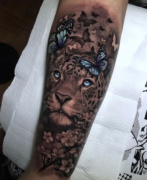 Thigh Piece Tattoos, Wrist Tattoo Ideas, Leopard Tattoos, Lion Tattoo Sleeves, Flower Tattoo Drawings, Panther Tattoo, Tattoos For Women Flowers, Tattoos For Women Half Sleeve, Muster Tattoos