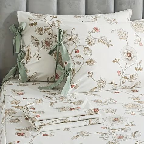 Fitted Sheet Set, Soft Comfortable Breathable Retro Flower Print Bedding Set With Deep Pocket, For Bedroom, Guest Room (1*flat Sheet + 1* Fitted Sheet + 2*pillowcases, Without Core) - Temu Pink Flower Bed, Floral Bed Sheet, Full Size Sheets, Queen Sheets, Cotton Bedsheets, Percale Sheets, Floral Bedding, Cotton Sheet Sets, Sheet Sets Queen