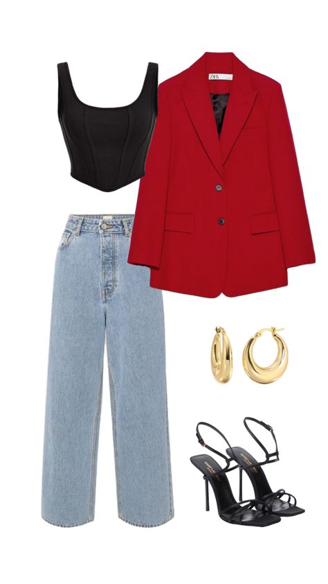 Outing Outfit, Time Clothes, Fiesta Outfit, Cute Outfits With Jeans, Classy Work Outfits, Fall Outfits For Work, Easy Trendy Outfits, Red Blazer, Casual Chic Outfit