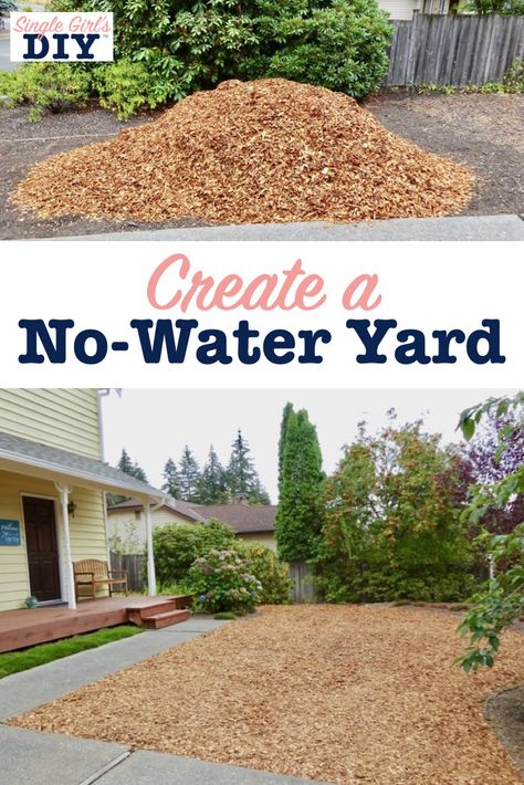 Wood Chips Landscaping, Wood Chips Garden, No Grass Yard, Mulch Yard, Xeriscape Front Yard, Xeriscape Landscaping, Mulch Landscaping, Lawn Alternatives, No Grass Backyard