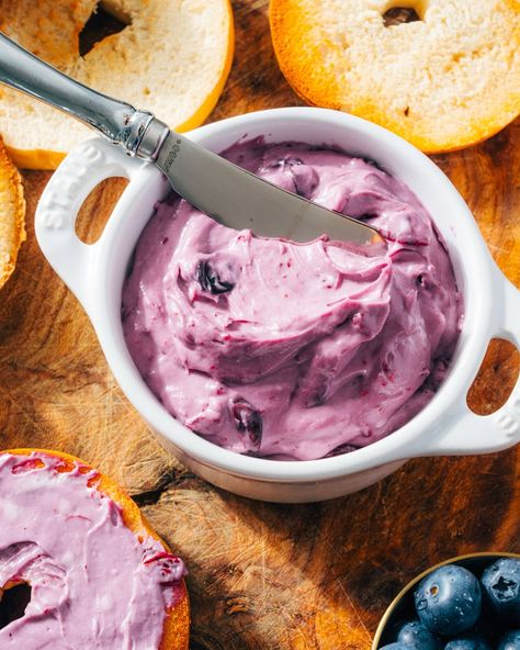 Blueberry Jam Sandwich, Sweet Spreads For Bread, Homemade Flavored Cream Cheese, Blueberry Cream Cheese Recipes, Flavored Cream Cheese Recipes For Bagels, Cream Cheese Spread For Bagels, Blueberry Appetizer, Spreads For Bread, Flavored Cream Cheese Recipes