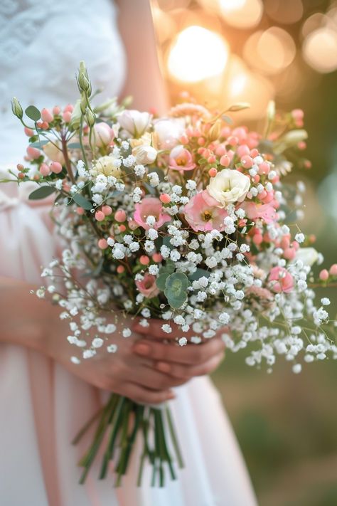 Embrace the delicate charm of Baby's Breath with these 36 breathtaking bouquets, each a dreamy cloud of beauty perfect for your special day. #WeddingInspiration #CharmingFlorals Wedding Flowers Babysbreath, Wedding Flowers With Baby Breath, Delicate Bridal Bouquet, Babies Breath Bridesmaid Bouquet, Daisy And Baby Breath Bouquet, Babys Breath Bridesmaids Bouquet, Babys Breath Boquets, Nikka Wedding, Bridesmaid Bouquet Ideas