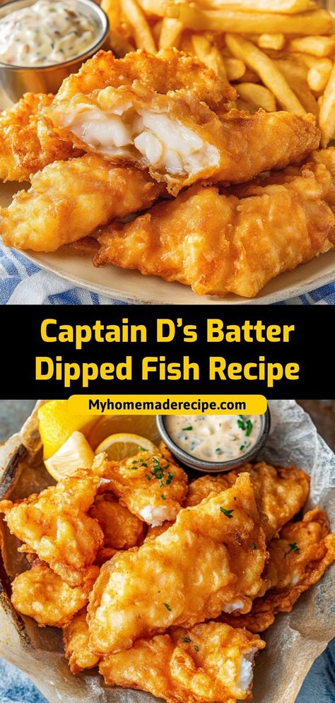 This Captain D’s batter dipped fish recipe is crispy, golden, and deliciously seasoned. Perfect for recreating a seafood favorite at home! Ingredients: 1 lb white fish fillets 1 cup flour 1 cup milk 1 tsp salt Enjoy this crispy battered fish, perfect with a side of fries or coleslaw Best Crappie Recipes, Battered Cod Fish Recipes, Beer Battered Catfish, White Fillet Fish Recipes, Fish And Chips Batter Recipe, Air Fried Battered Fish, Crispy Fish Batter Recipe Easy, Pride Of The West Batter Recipe, Wet Batter For Fish