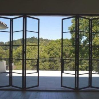 Custom Exterior Steel Bifold Doors | Euroline Steel Windows #BiFold #Custom #Doors #Euroline #Exterior #foldingglassdoors Steel Doors Exterior, Steel Doors And Windows, Folding Glass Doors, Casa Country, Steel Windows, House Property, Open Door, Garden Doors, Folding Doors