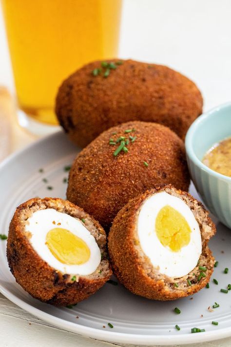 Scotch Eggs Recipe, Scotch Egg, Honey Mustard Dipping Sauce, Mustard Dipping Sauce, Scotch Eggs, Honey Mustard Sauce, Fried Eggs, Egg Dish, Simply Recipes