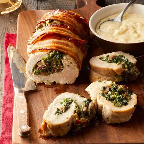 Center Cut Pork Roast, Stuffed Turkey Breast, Florentine Recipe, Bacon And Mushroom, Florentines Recipe, Lodi California, Stuffed Turkey, Turkey Breast Recipe, Sliced Turkey