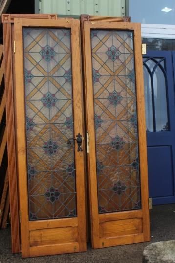 Stain Glass Side Lights, Internal Stained Glass Doors, Stained Glass Bathroom Door, Stained Glass Barn Door, Diy Stained Glass Door, Stained Glass French Doors Interior, Stained Glass Pantry Door, Stained Glass Shower Door, Stained Glass French Doors