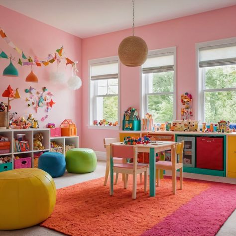 ⚠️LINK IN BIO⚠️ A vibrant children’s playroom filled with colorful decor, inventive storage options, and a playful theme to inspire creativity. #Playroom #Colorful #CreativeStorage #PlayfulTheme #Children Maximalist Playroom, Playroom Colorful, Fun Playroom Ideas, Fun Playroom, Space Kids, Playroom Ideas, Creative Storage, Inspire Creativity, Play Space