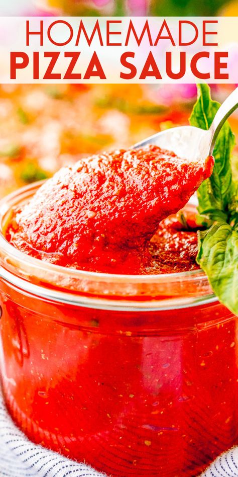 Easy Pizza Sauce Recipe (Simple & No Cook!) - Averie Cooks Pizza Sauce No Cook, Healthy Homemade Pizza Sauce, Homemade Pizza Sauce To Freeze, Copycat Round Table Pizza Sauce, Easy Pizza Sauce Recipe, Quick Pizza Sauce Simple, Easy Pizza Sauce, Three Cheese Pizza, Fast Pizza