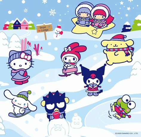 Sanrio Winter, Christmas Sanrio, Sanrio Christmas, Hello Kitty Friends, Christmas Board, Kawaii Christmas, Hello Kitty Drawing, Hello Kitty Christmas, Sanrio Wallpaper