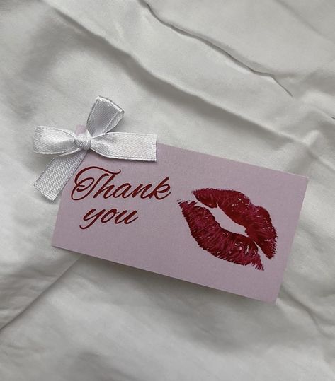 Thank You Note Aesthetic, Coquette Thank You Card, Red Card Aesthetic, Coquette Card Ideas, Coquette Business Card, Lana Del Rey Party Aesthetic, Thank You Cards Aesthetic, Red And Pink Coquette, Thank You Card Aesthetic