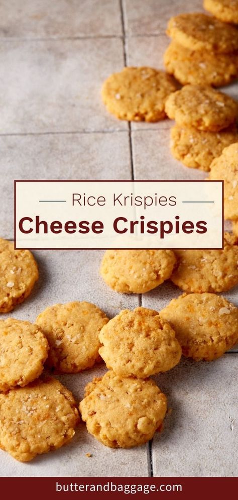 Cheese crispies are a buttery and cheesy finger food that make the perfect non greasy appetizer or snack. Made with 6 simple ingredients in under 15 minutes for an extremely easy recipe. Rice Krispies are the secret! Recipes Using Rice Krispies, Recipes Using Rice, Cheese Cracker Recipe, Homemade Cheese Crackers, Crispy Recipes, Savoury Crackers, Crispy Crackers, Cheddar Crackers, Recipe Rice