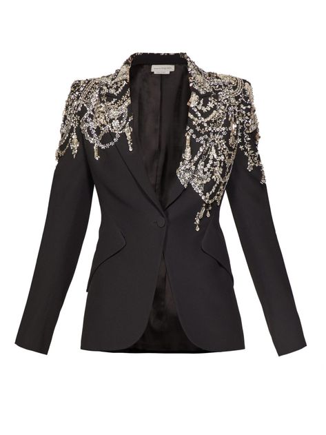 Alexander McQueen’s Embellished Leaf Blazer Jacket Crepe Blazer, Black Cami Top, Blue Ivy, Black Camis, Looks Chic, Stage Outfits, Moda Fashion, Jacket Style, Look Fashion