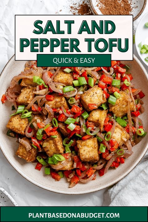 This Salt and Pepper Tofu is the best! Each tofu piece comes out incredibly crispy on the outside and super flavorful all-around! Enjoy this Salt and Pepper Tofu with your favorite side dish this week! Salt Pepper Tofu, Salt And Pepper Tofu Recipe, Serrano Pepper Recipes, Salt And Pepper Tofu, Pepper Tofu, Asian Inspired Recipes, Potluck Recipes, Peppers Recipes, Favorite Side Dish