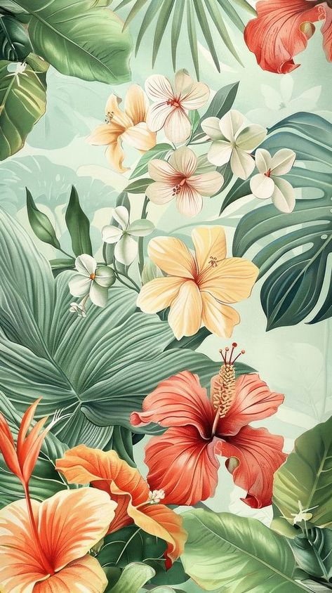 Watercolour Hibiscus Flower, Tropical Flowers Wallpaper, Tropical Pattern Design, Tropical Template, Hibiscus Wallpaper, Flower Bushes, Aztec Wallpaper, Tropical Florals, Hibiscus Pattern