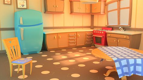 ArtStation - Cartoon Kitchen, Dmitriy Novikov Kitchen Cartoon, Batman Book, Cartoon Kitchen, Brush Pen Art, Scenery Background, V Ray, Kitchen Pictures, Cartoon Background, Pen Art