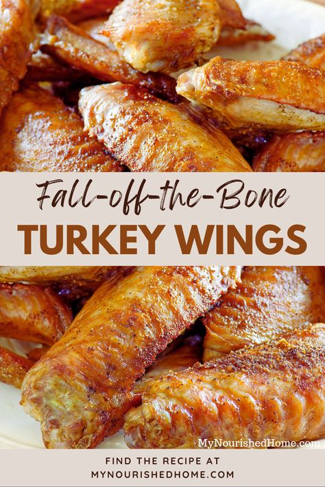 These fall-off-the-bone turkey wings are very easy to bake in the oven. Slow cooking the wings will make the meat more tender. If you have extra time, you can reduce the oven temp to 325 or less and increase your cook time by about 30 minutes. The wings are ready when they reach 165 degrees. Fall Off The Bone Wings Oven Baked, Turkey Ribs Recipes Oven Baked, Fall Off The Bone Turkey Wings, Roasted Turkey Wings In Oven, Best Baked Turkey Wings Recipe, Turkey Wings Thanksgiving, Brine Turkey Wings, Cooking Turkey Wings In Oven, Turkey Wing Brine