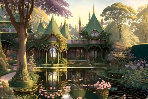 ArtStation - Elven castle High Elven Architecture, Elven Architecture Concept Art, Elven Kingdom Fantasy Art, Elvish Castle, Elven Landscape, Elven Temple, Elven Library, Fantasy Kingdom Cities, Fae Castle