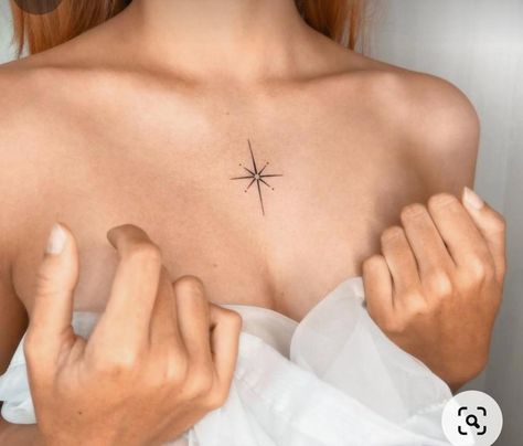 North Tattoo Ideas, Chest Star Tattoo, Breastbone Tattoo, Star Chest Tattoo, Sparkle Tattoo, Small Shoulder Tattoos, Bookish Tattoos, Tattoo Now, Chest Tattoos For Women