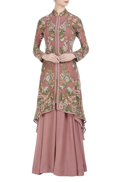 Girls Boutique Dresses, Gown With Jacket, Jacket And Skirt Set, Long Dress Design, Gilet Long, Muslim Fashion Dress, Chiffon Floral, Pink Chiffon, Designer Party Wear Dresses