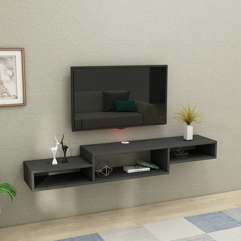 Tv Stand And Shelves, Tv Wall Decor Living Room Simple, Stand Tv Design, Wall Furniture Design Living Room, Tv Stand Wall Mount, Tv Stand Designs Tv Walls, Floating Tv Unit Modern, Tv Wall Shelves Design, Simple Tv Stand Ideas