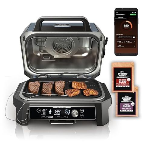 Limited-time deal: Ninja OG951 Woodfire Pro Connect Premium XL Outdoor Grill & Smoker, Bluetooth, App Enabled, 7-in-1 Master Grill, BBQ Smoker, Outdoor Air Fryer, Woodfire Technology, 2 Built-In Thermometers, Black Outdoor Electric Grill, Electric Bbq Grill, Grill Outdoor, Outdoor Grills, Grill Grates, Bbq Smokers, Wood Pellets, Electric Grill, Air Frying