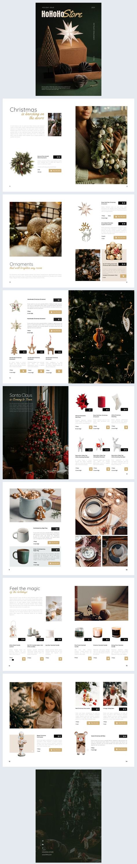 Looking to showcase your products differently this Christmas? Take a look at this interactive Christmas catalog template to see what new elements were added to it. The great thing about this template is that you can fully customize it, from adding your own branding to product tags and pictures. Include interactive elements, like a “buy this item” button for each of your products. Once everything looks ready, share it online by embedding it on your website or via social media. Online Catalog Design, Holiday Catalog Design, Christmas Magazine Design, Catalog Layout Design, Christmas Booklet, Christmas Layout Design, Christmas Brochure Design, Christmas Website Design, Christmas Magazine