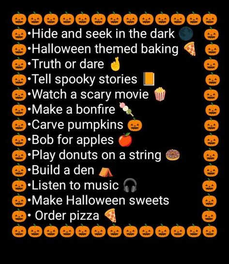 Things To Do At A Sleepover Halloween, Essen, What To Do On A Halloween Party, Stuff To Do At A Halloween Sleepover, Summerween Sleepover Ideas, Spooky Sleepover Games, Halloween Themed Sleepover Ideas, Fun Halloween Sleepover Ideas, What To Do At Halloween Party