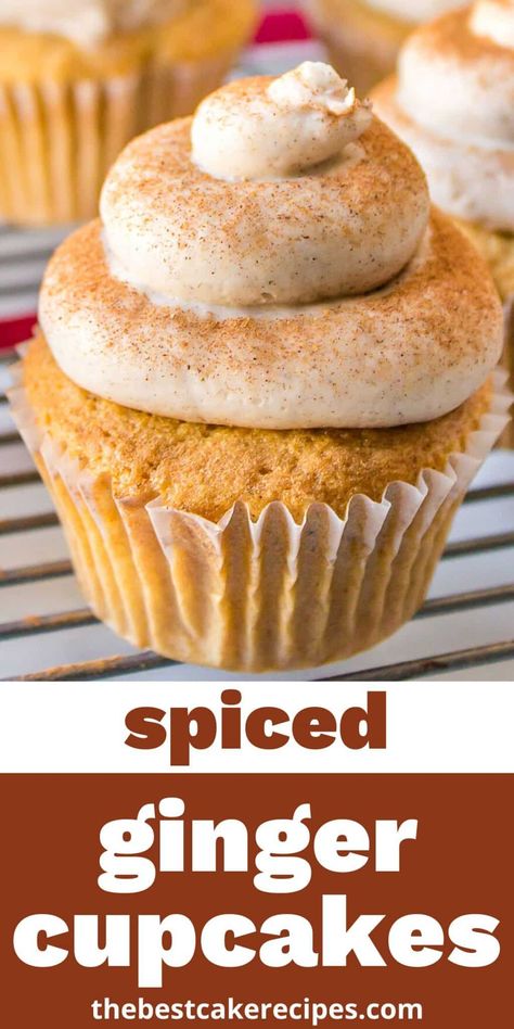 Pumpkin Ginger Cupcakes, Ginger Cupcakes Recipe, Spice Cupcakes Recipes, Ginger Cupcakes, Soda Cupcakes, Spice Frosting, Ginger Muffins, Cake Mix Cupcakes, Cupcakes Christmas