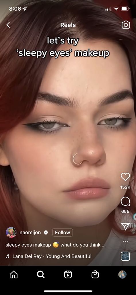 How To Do Sleepy Eyes, Makeup Looks Sleepy Eyes, Eye Makeup Sleepy Eyes, Sleepy Eyeliner Look, Slept In Eyeliner Look, Sleepy Eyes Makeup Natural, Hooded Sleepy Eyes Makeup, Sleepy Makeup Eye, Puppy Liner Alt Makeup