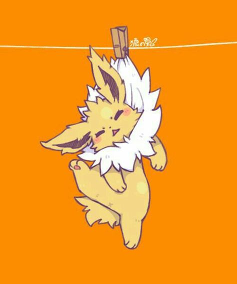 Jolteon, cute, clothespin, clothesline; Pokémon Evee Evolution, Pokemon Eevee Evolutions, Pokemon Eeveelutions, Pokemon Pins, 8bit Art, Cute Pokemon Pictures, Eevee Evolutions, Pokemon Eevee, Cute Pokemon Wallpaper