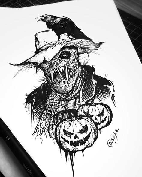 Dark Scarecrow, Scarecrow Tattoo, Creepy Scarecrow, Design Ideas Drawing, Halloween Tattoos Sleeve, Symbole Viking, Pirate Tattoo, Tattoo Posters, Scary Tattoos