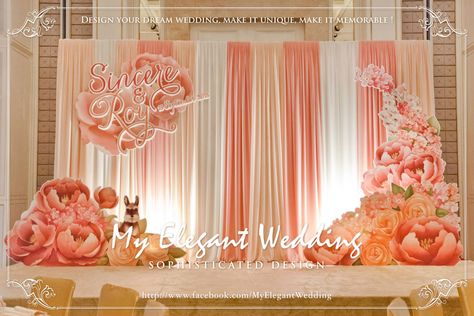 Color Theme: Coral Peach Wedding Theme, Draping Ideas, Debut Ideas, Wedding Stage Backdrop, Wedding Background Decoration, Coral Decor, Mom Party, Stage Backdrop, Coral Wedding