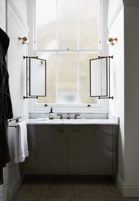 8 Bathrooms That Prove Why A Window Above A Vanity Is A Good Thing | The Savvy Heart | Interior Design, Décor, and DIY Bathroom Sink In Front Of Window, Bathroom Sink Under Window, Hamptons Bathrooms, Bathroom Mirror Inspiration, Window Over Sink, Bathroom Mirror Design, Modern Bathroom Mirrors, Narrow Bathroom, Studio Workshop