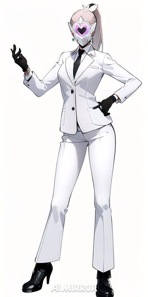 Boss Lady Character Design, Female Villain Concept Art, Hero Costume Concept Art, Power Suit Concept Art, Female In Suit Drawing, Superhero Clothes Design, Female Suit Drawing, White Hero Suit, Ceo Character Design