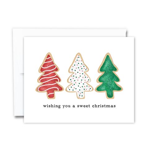 Christmas Cookie Greeting Card Christmas Cards Handmade Inside, Christmas Cards Handmade Brown Card, Christmas Cards To Friends, Easy Xmas Card Ideas, Simple Christmas Cards Printable, Water Colored Christmas Cards, Christmas Card Cookies, Cute Holiday Card Ideas, Happy New Year Handmade Cards