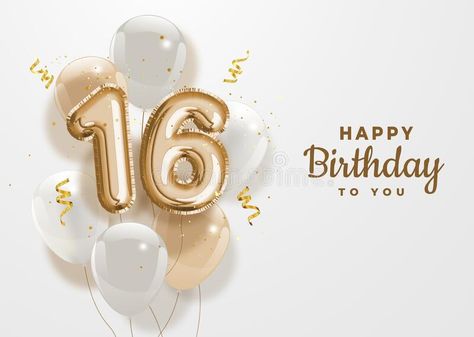 Happy 16th birthday gold foil balloon greeting background. vector illustration 16th Birthday Quotes, Happy 34th Birthday, Cake Gif, Happy 26th Birthday, Happy 29th Birthday, Gold Foil Balloons, Happy 90th Birthday, Birthday Gold, Birthday Wishes For Friend