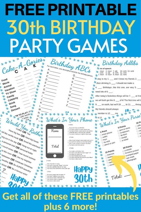 30th birthday party games Games For 30th Birthday Party, Diy Birthday Activities, 30th Birthday Activities, 30th Birthday Party Games, Games To Print, 30th Birthday Games, 30th Birthday Wishes, Gift Bingo, Adult Birthday Party Games