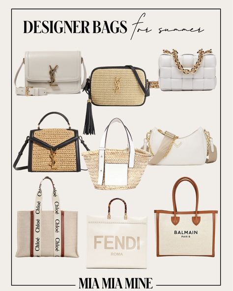 Click here to see the best designer bags for spring and summer from canvas totes to raffia bags and straw tote bags. My top picks are the Fendi Sunshine Shopper tote, Chloe Woody tote, Saint Laurent raffia bag, Balmain army tote and Loewe straw tote in white. #summer #handbags #designerbags #accessories Fendi Tote Bag Outfit, Summer Designer Bags, White Bag Outfit, Chloe Woody Tote, Bags For Summer, Tote Bag Outfit, Fendi Tote Bag, Mia Mia Mine, Fendi Tote