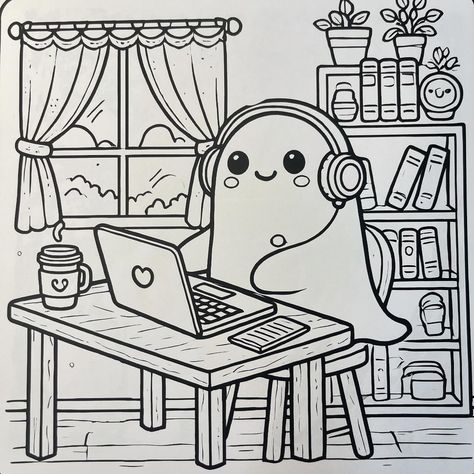 Look at this cutie spooky ghost chillin'. A cute coloring page in my new book " Spooky Cutie". Swipe to fill color 🥰 #cuteghosts #spookycutie #halloween #coloringbookforadults #funnyghost #lovehalloween🎃 Kawaii, Halloween Cute Coloring Pages, Coloring Pages Aesthetic Halloween, Cute Spooky Coloring Pages, Spooky Cutie Coco Wyo, Bold Coloring Pages, Spooky Cute Coloring Pages, Halloween Colouring Printables, Cute Color Pages