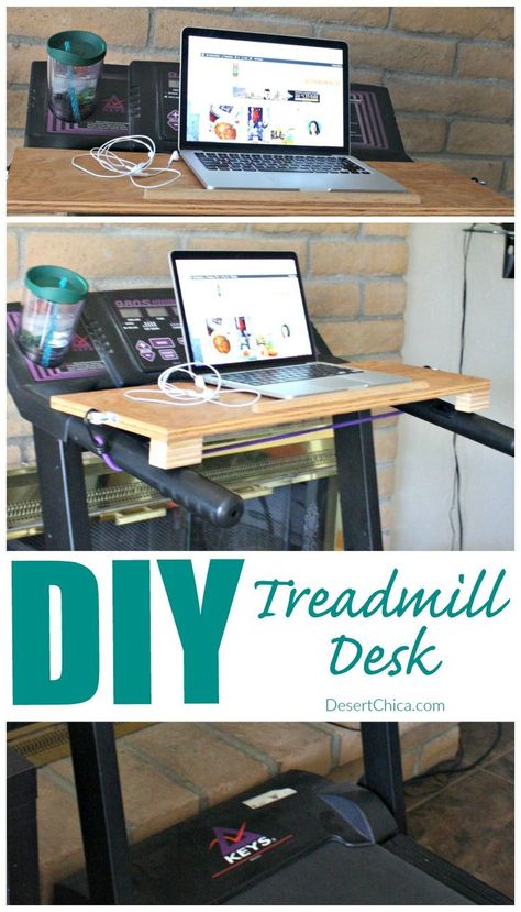 DIY Treadmill Desk | Desert Chica Treadmill Laptop Holder Diy, Diy Treadmill Desk Attachment, Treadmill Desk Diy, Diy Treadmill Desk, Diy Treadmill, Walking Desk, Walking Treadmill, Treadmill Desk, Pallet Desk