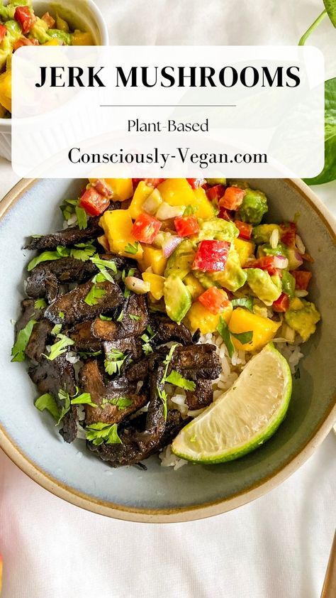 Jerk Mushrooms Recipe, Jerk Mushrooms Recipe Vegan, Jerk Mushrooms, Coconut Rice Bowl, Jerk Recipe, Mushroom Recipes Vegan, Daniel Diet, Vegan Journey, Mediterranean Recipes Healthy