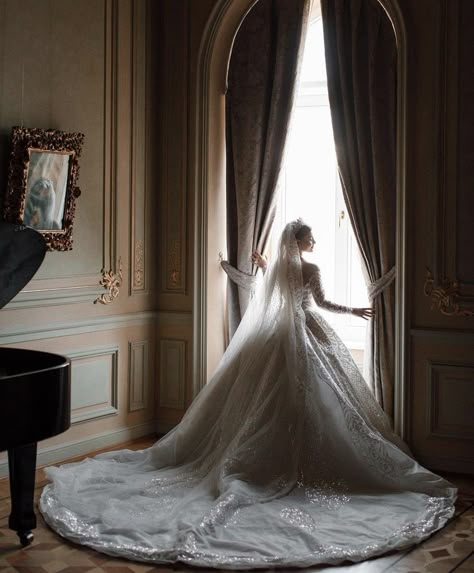 Ball Gown Wedding Dress Poses, Hollywood Glam Wedding Photos, Regal Wedding Aesthetic, Bridal Aesthetic Photography, Weeding Fotoshoot, Ballgown Wedding Photos, Wedding Photos Ballgown, Wedding Photography Castle, Wedding Dresses Photoshoot