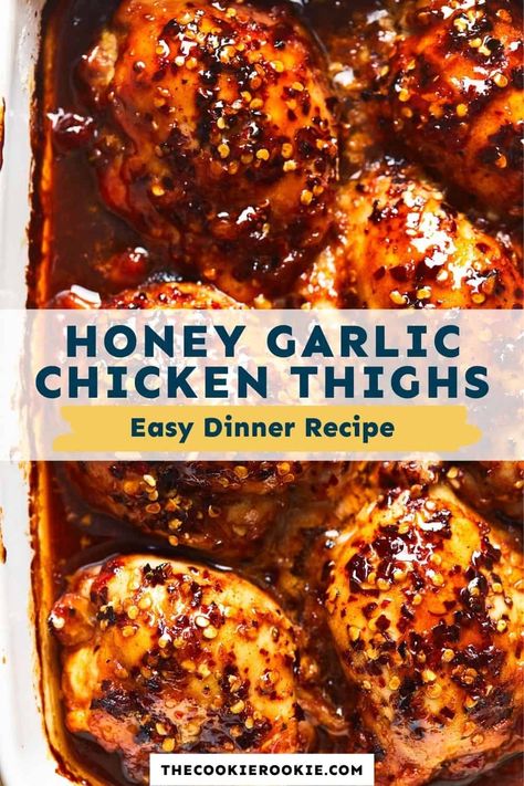 Honey Chicken Thighs, Chicken Thighs Baked, Baked Honey Garlic Chicken, Easy Honey Garlic Chicken, Garlic Chicken Thighs, Honey Garlic Chicken Thighs, Chicken Thighs Recipes, Thighs Recipe, Creamy Chicken Soup