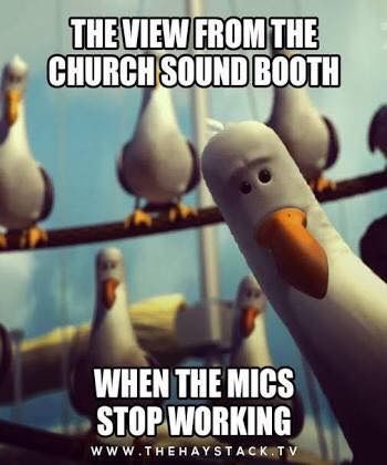 When anything stops working... Funny Church Memes, Baptist Humor, Church Jokes, Sound Booth, Funny Christian Jokes, Christian Funny, Cant Stop Laughing, Church Memes, Church Humor