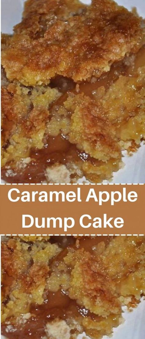 Caramel Apple Dump Cake Apple Dump Cake With Pie Filling, Apple Dump Cake Recipe, Easy Dump Cake Recipe, Apple Dump Cake, Caramel Apple Dump Cake, Caramel Apples Easy, Caramel Apple Cake, Apple Dump Cakes, Apple Pie Filling